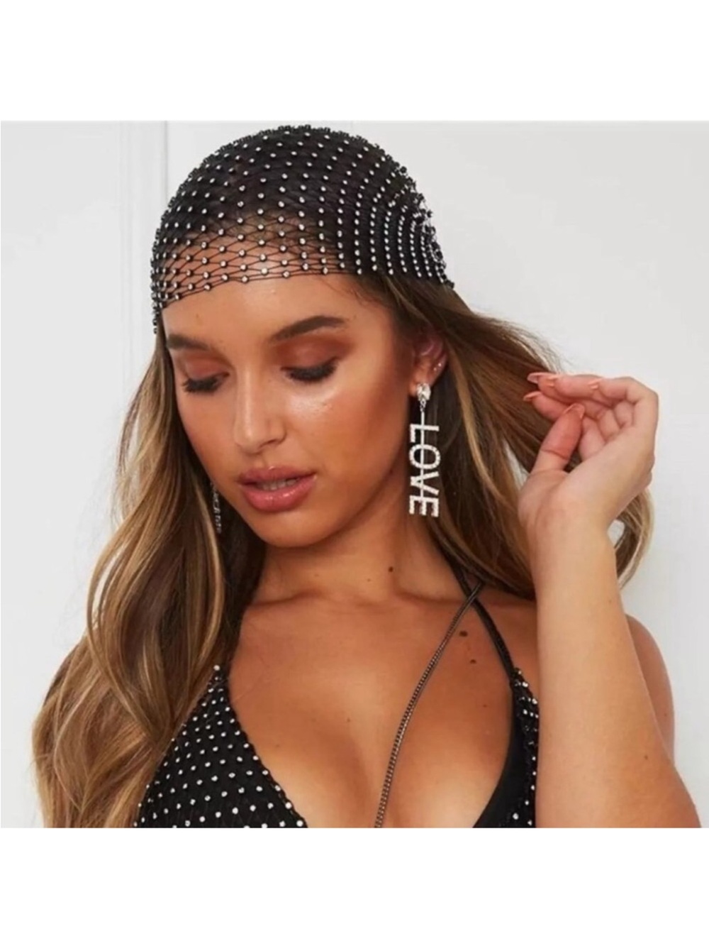 Fashion Mesh Rhinestone Head Scarf Headwraps Bling Crystal Headbands Headwear